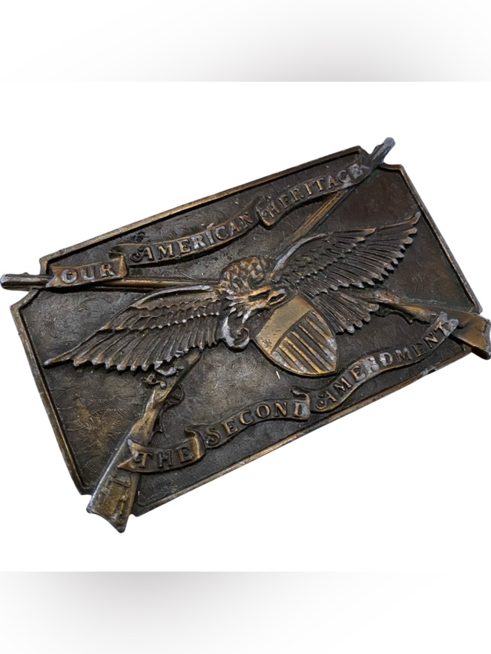 Vintage 1970s Bergamot Brass Works Second Amendment Brass Belt Buckle